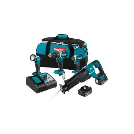 Makita Makita LXT Cordless 4-Pc. Combo Kit, 5.0Ah, 18V, Lithium-Ion, Brushless, 1500 lbs Torque XT447T